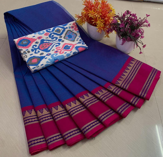 Pure cotton sarees with kalamkari Blouse