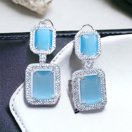 Curio cottage diamante aqua quad cubic zirconia earrings